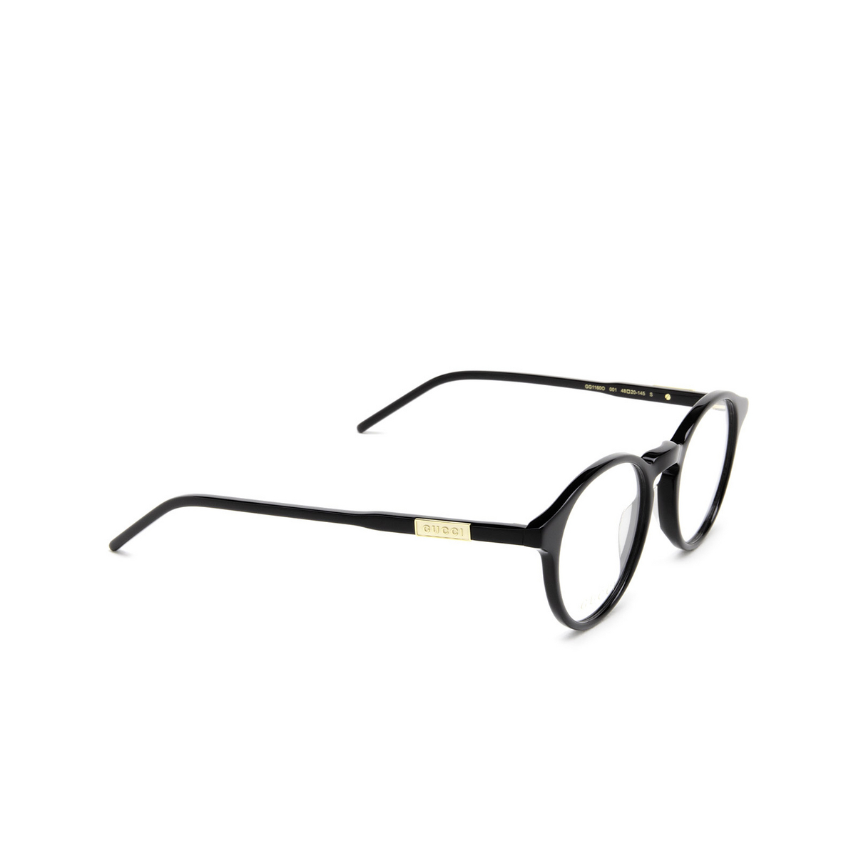 Gucci® Round Eyeglasses: GG1160O color Black 001 - three-quarters view.