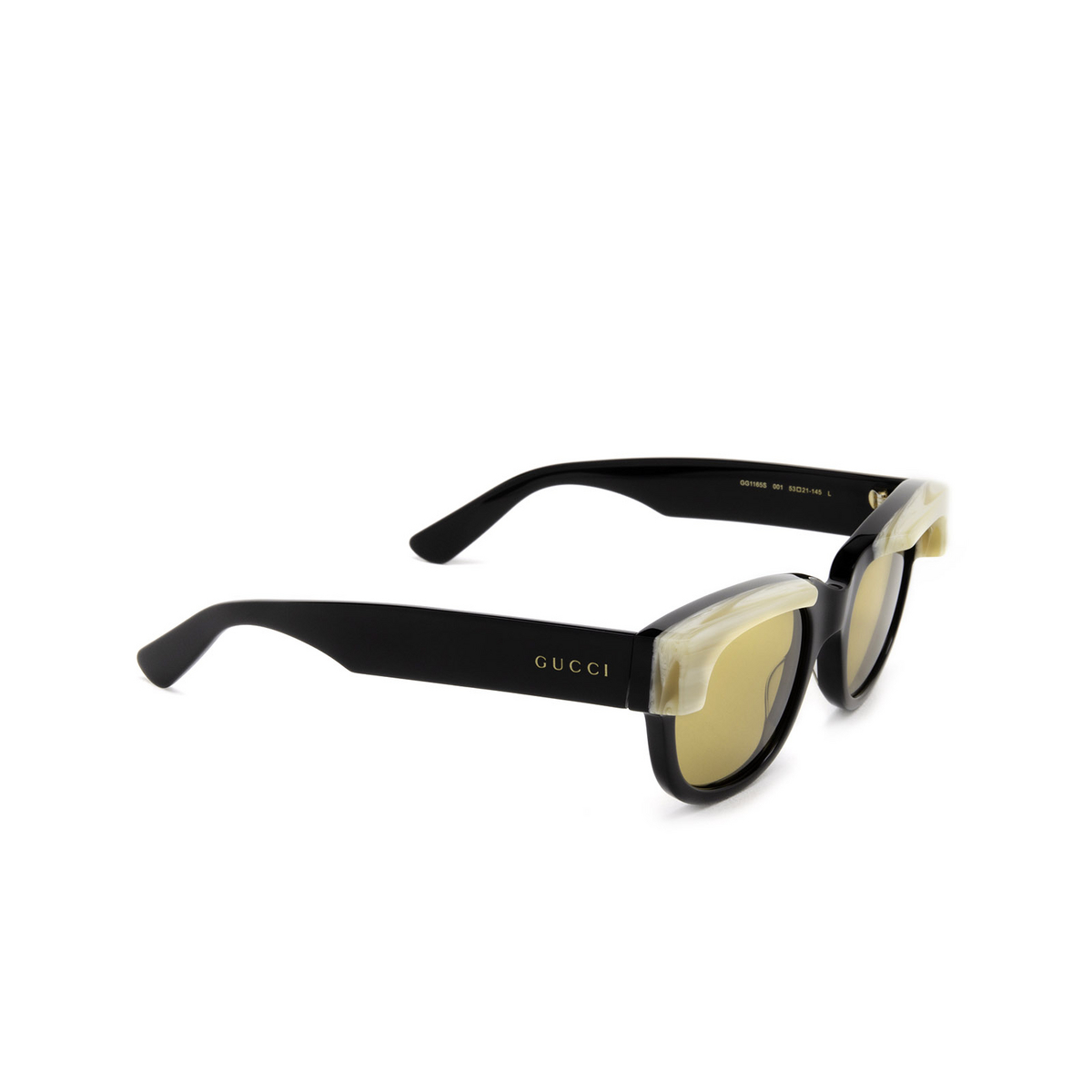 Gucci® Square Sunglasses: GG1165S color Black 001 - three-quarters view.