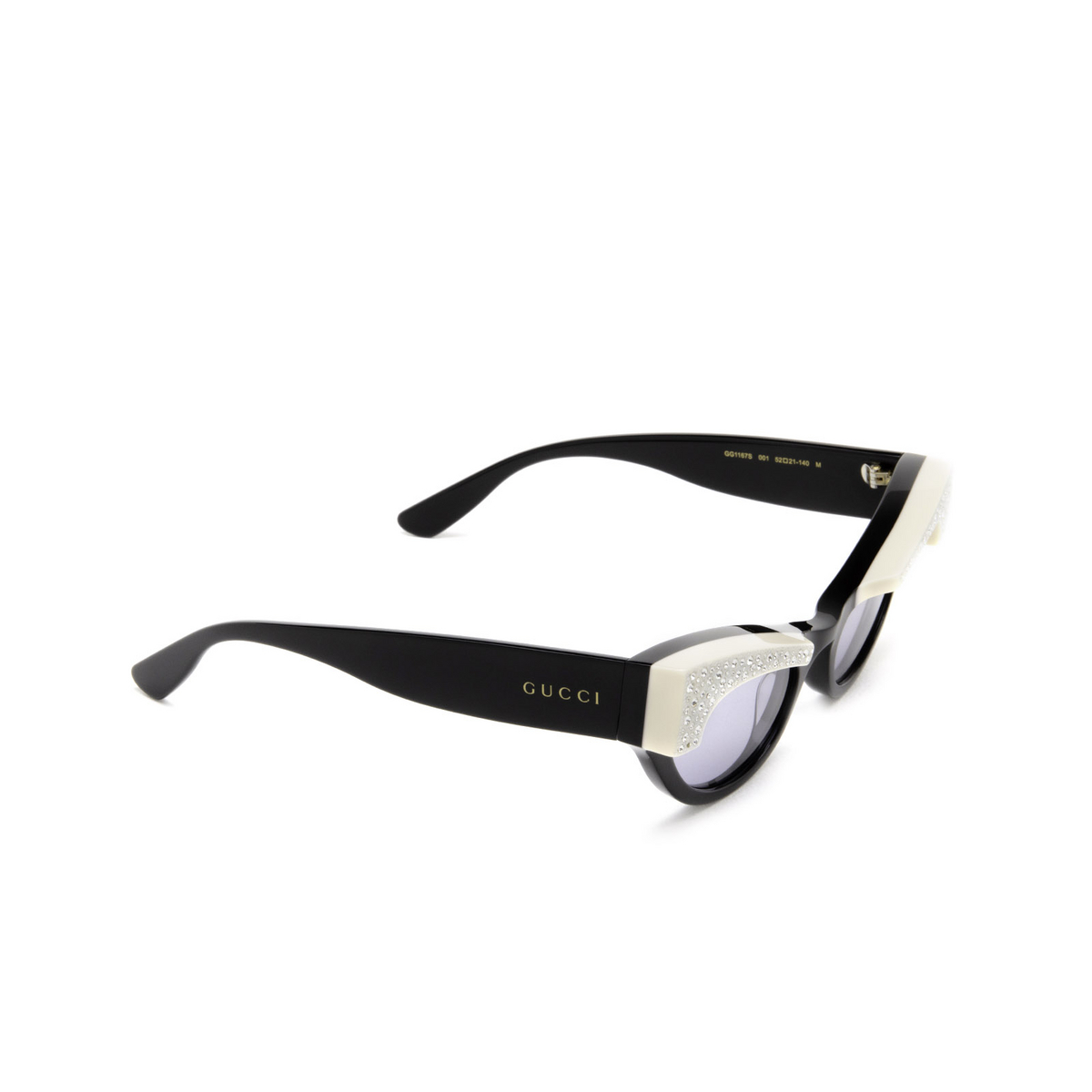Gucci® Cat-eye Sunglasses: GG1167S color Black 001 - three-quarters view.
