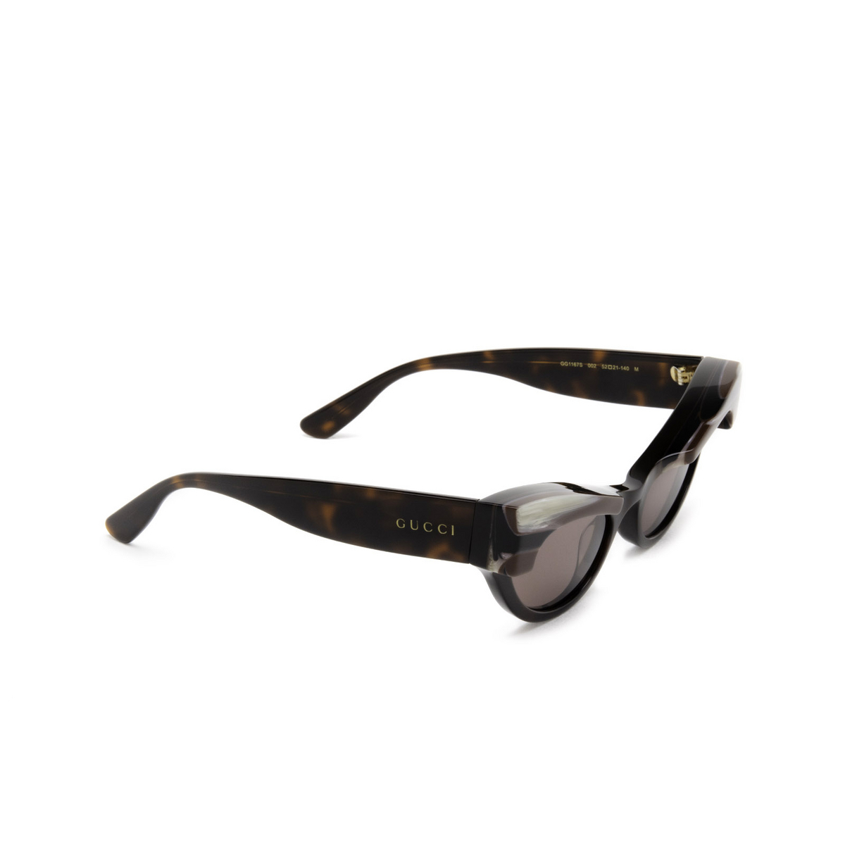 Gucci® Cat-eye Sunglasses: GG1167S color 002 Havana - three-quarters view
