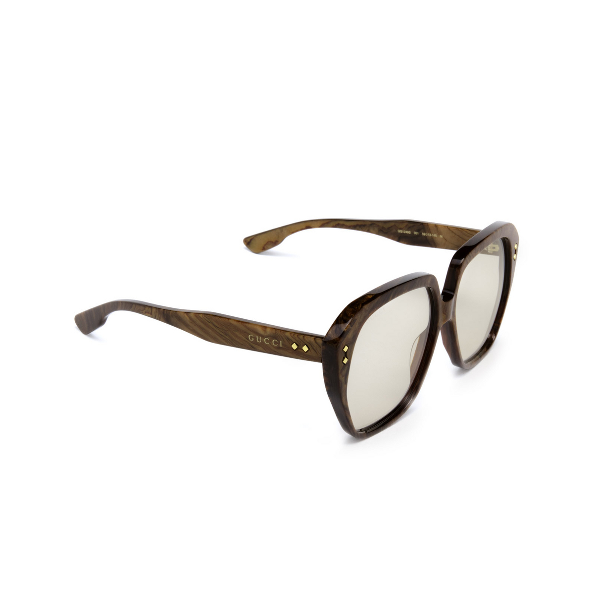 Gucci® Square Sunglasses: GG1249S color Brown 001 - three-quarters view.