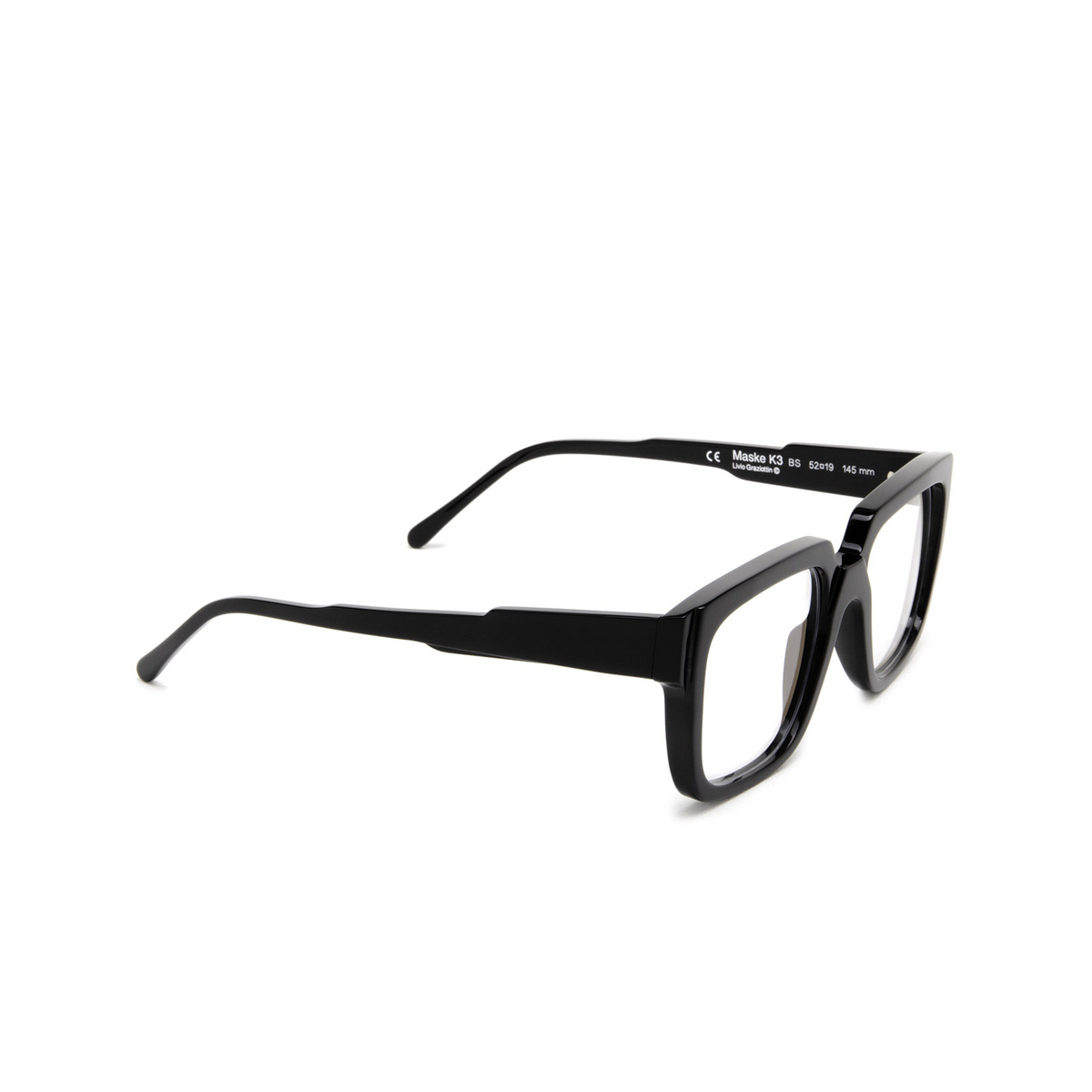 Kuboraum® Square Eyeglasses: K3 color Black Shine Bs - three-quarters view.