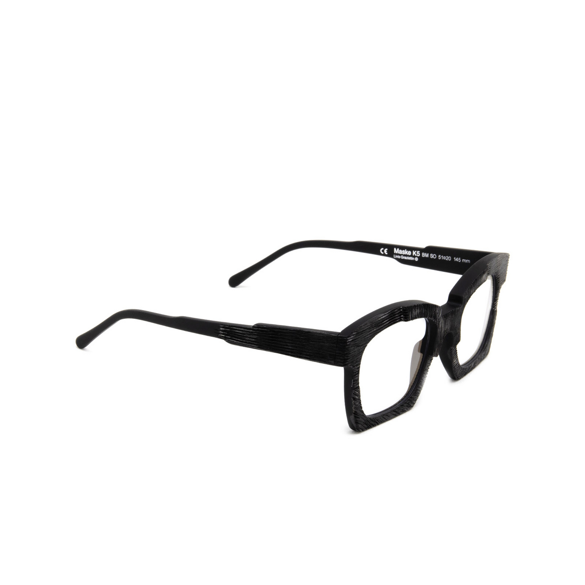 Kuboraum® Square Eyeglasses: K5 color Black Matt With Handcarved Surface Finishing Bm So - three-quarters view.