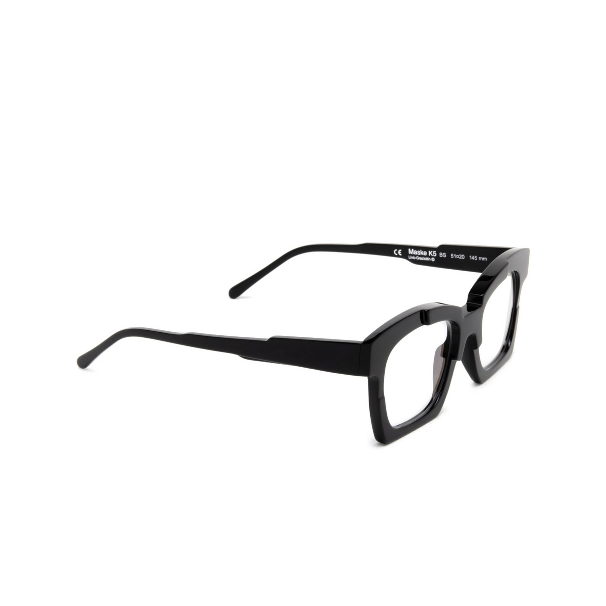 Kuboraum® Square Eyeglasses: K5 color Black Shine Bs - three-quarters view.