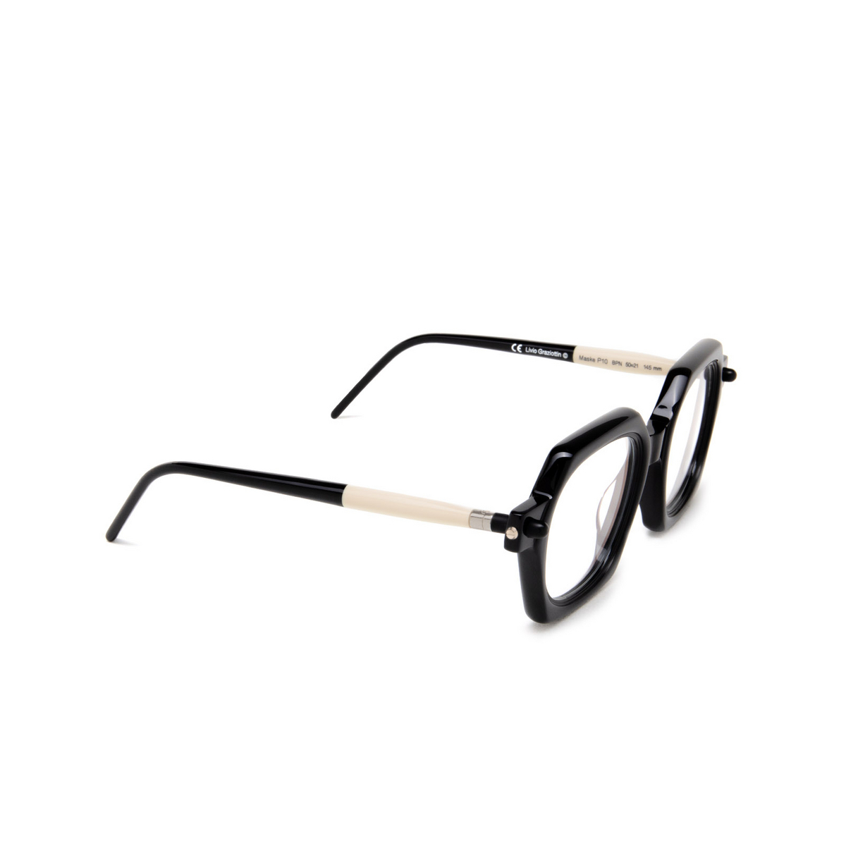 Kuboraum P10 Eyeglasses BPN Black Shine, Cream & Black Shiny - three-quarters view