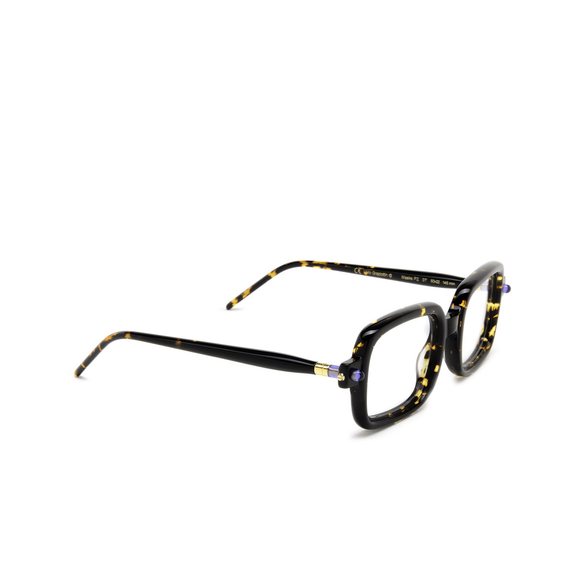 Kuboraum® Rectangle Eyeglasses: P2 color Dt Dark Tortoise & Black Shine - three-quarters view