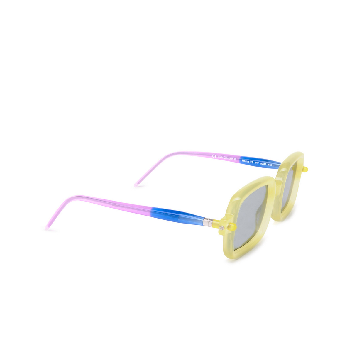 Kuboraum P2 Sunglasses YW Pale Yellow, Blue & Lilac - three-quarters view