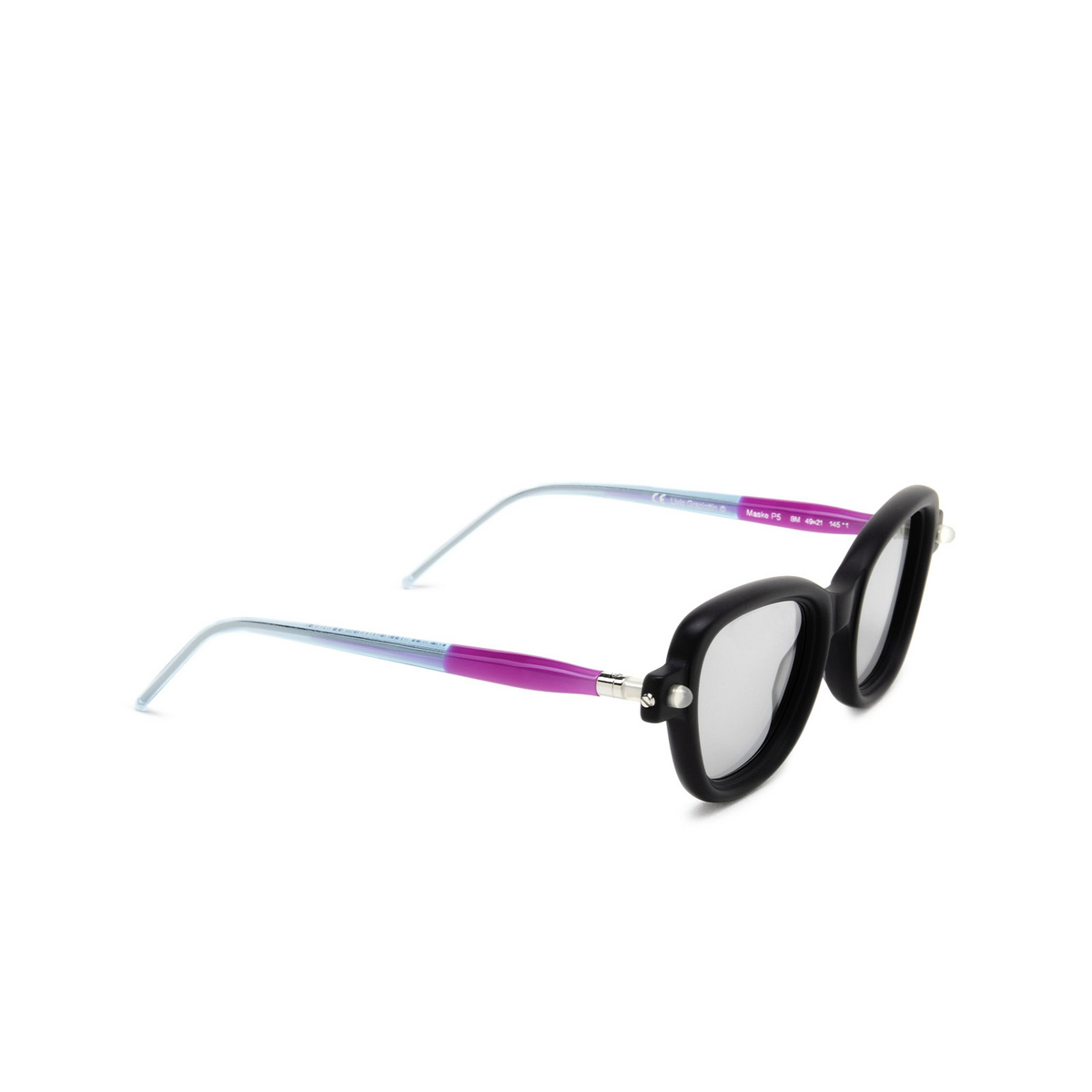 Kuboraum® Cat-eye Sunglasses: P5 color Black Matt & Violet Green Water Bm - three-quarters view.