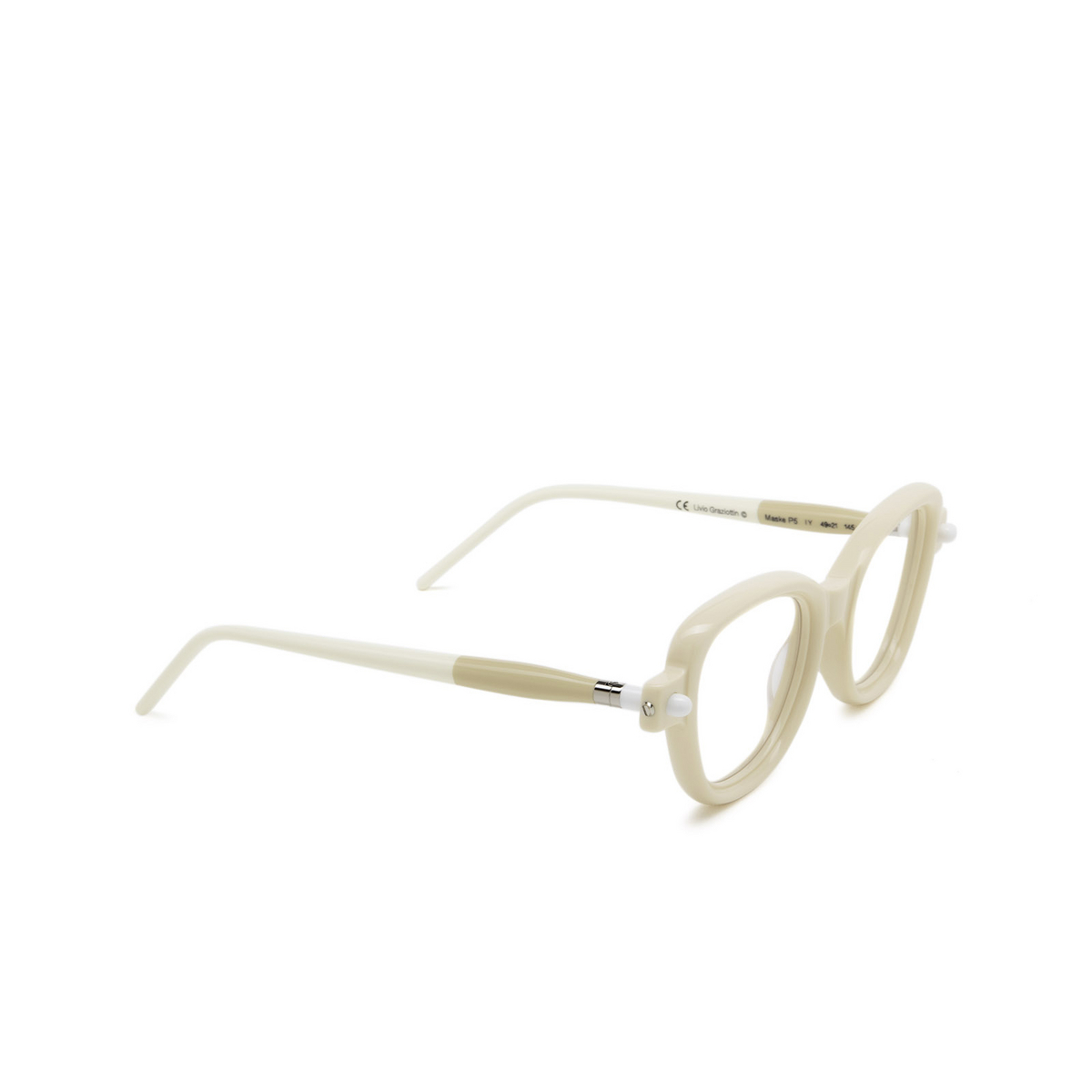 Kuboraum® Cat-eye Eyeglasses: P5 color Ivory & Matt Ivory Matt Cream Iy - three-quarters view.