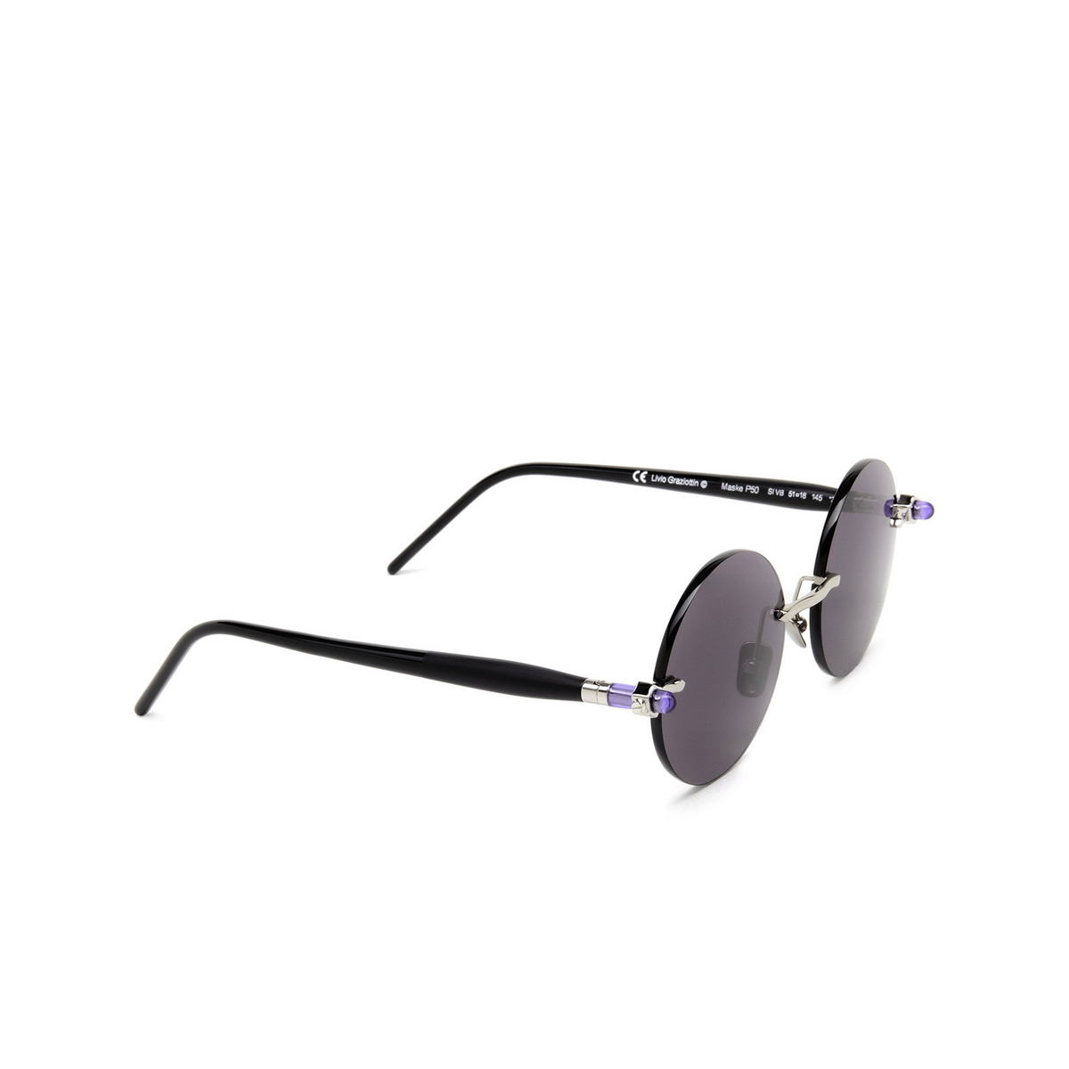 Kuboraum® Round Sunglasses: P50 color Si Vb Silver & Black Matt Black Shine - three-quarters view
