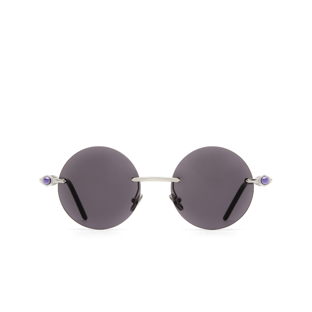 Kuboraum® Round Sunglasses: P50 color Silver & Black Matt Black Shine Si Vb - front view.