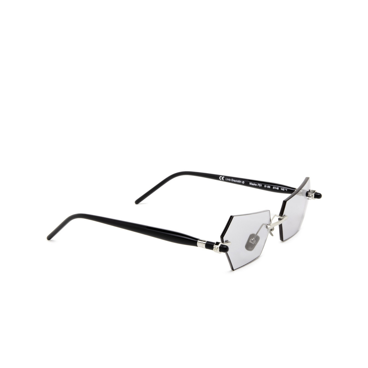 Kuboraum P51 Sunglasses SI BB Silver & Black Shiny Black Matt - three-quarters view