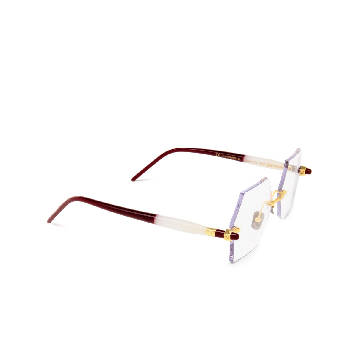 Kuboraum P53 Eyeglasses GD BX Gold, Cream & Bordeuax - three-quarters view