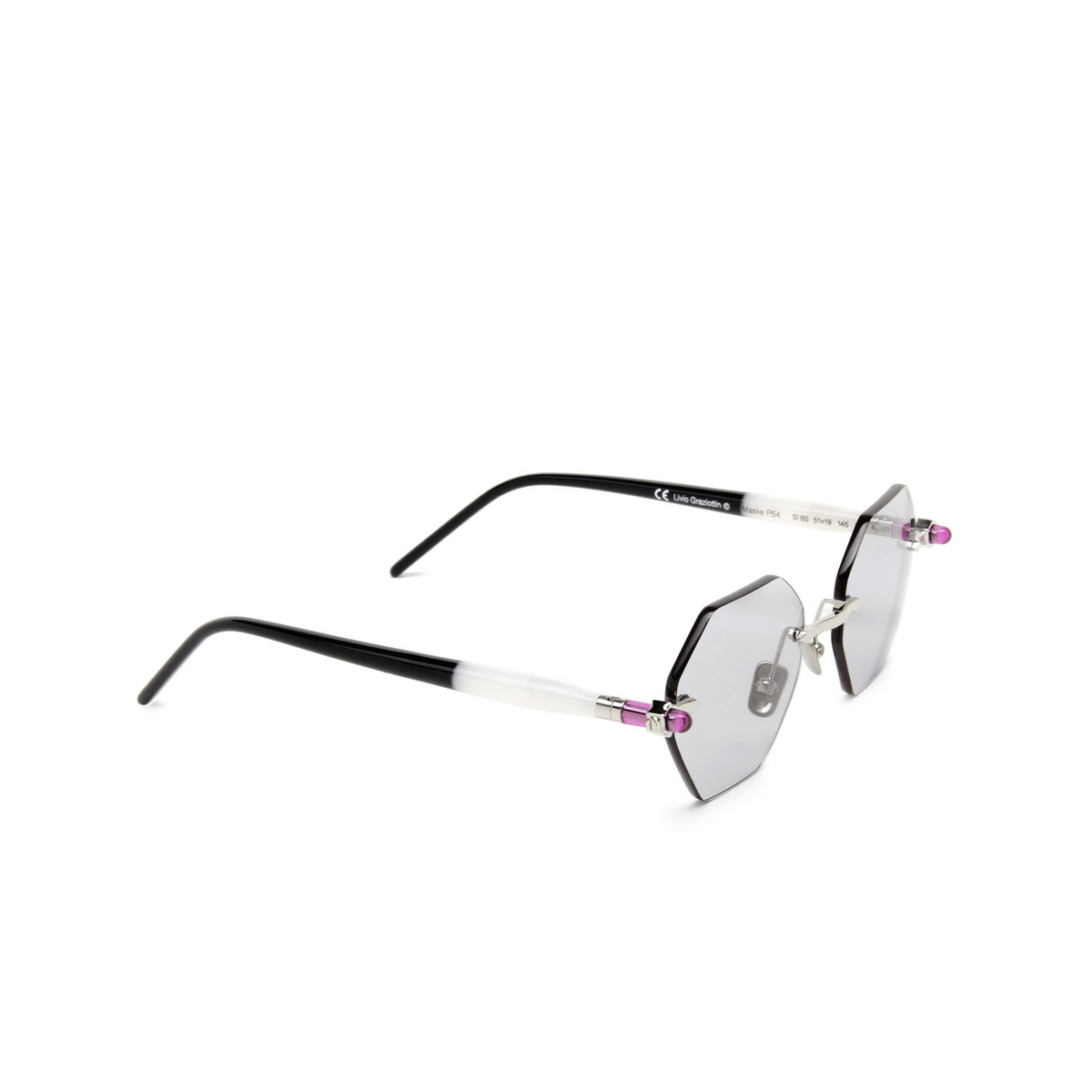 Kuboraum® Irregular Sunglasses: P54 color Silver & Cream Black Shine Si Bs - three-quarters view.