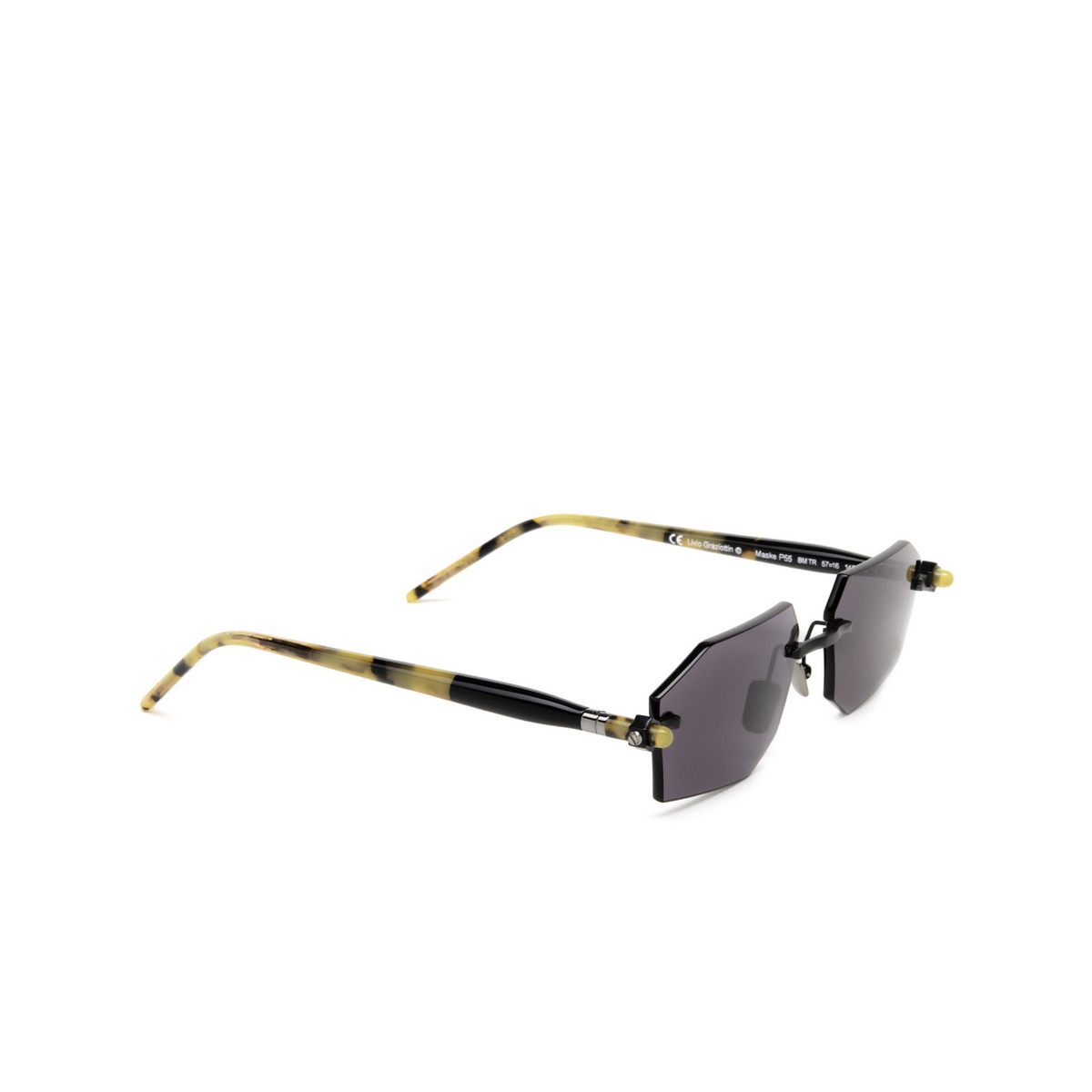 Kuboraum® Irregular Sunglasses: P55 color Bm Tr Black Matt & Black Shine Tortoise - three-quarters view