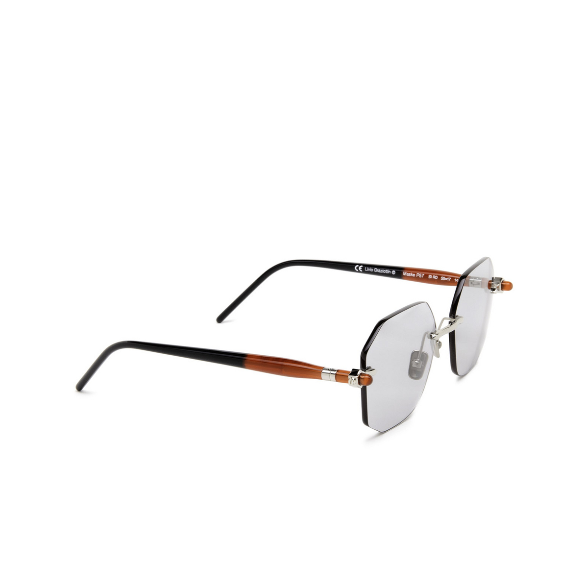 Kuboraum® Irregular Sunglasses: P57 color Silver & Burgundy Black Shine Si Rd - three-quarters view.