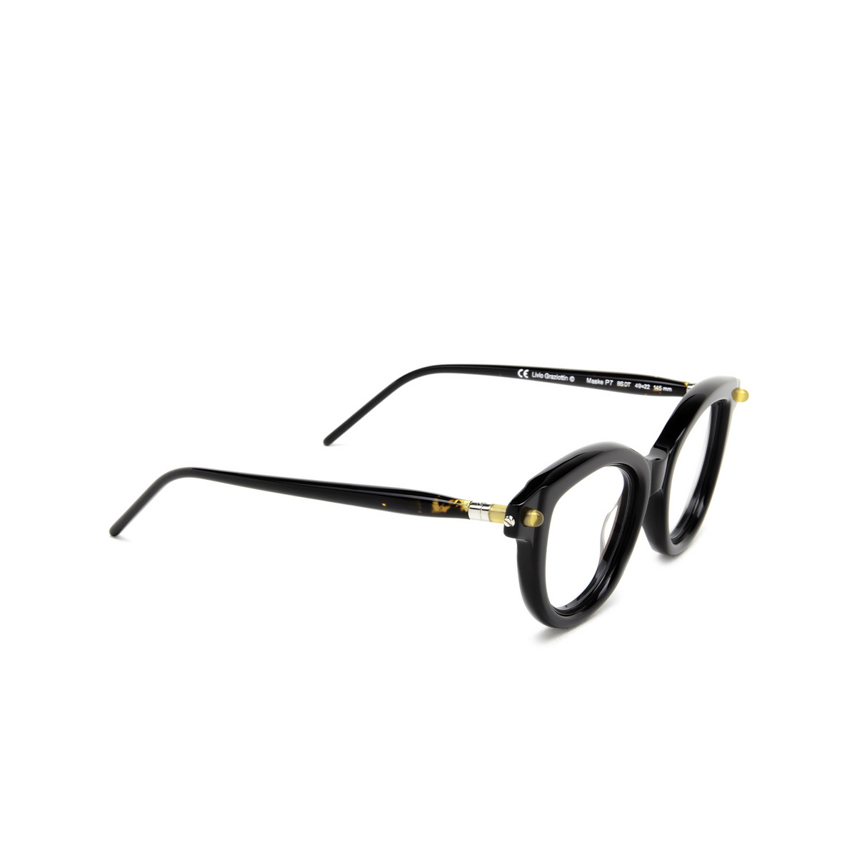 Kuboraum® Cat-eye Eyeglasses: P7 color Bs Dt Black Shine & Dark Tortoise Black Shine - three-quarters view