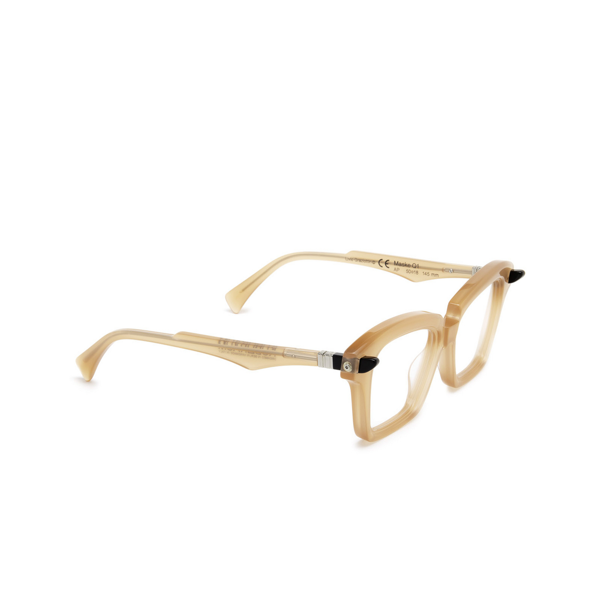Kuboraum® Square Eyeglasses: Q1 color Apricot Ap - three-quarters view.