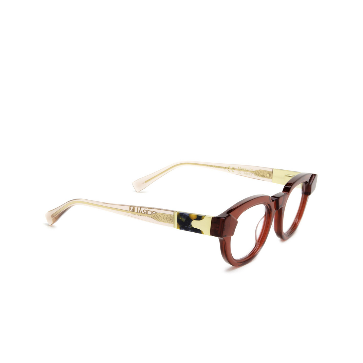 Kuboraum® Square Eyeglasses: S1 color Bd Burgundy & Transparent Pink - three-quarters view