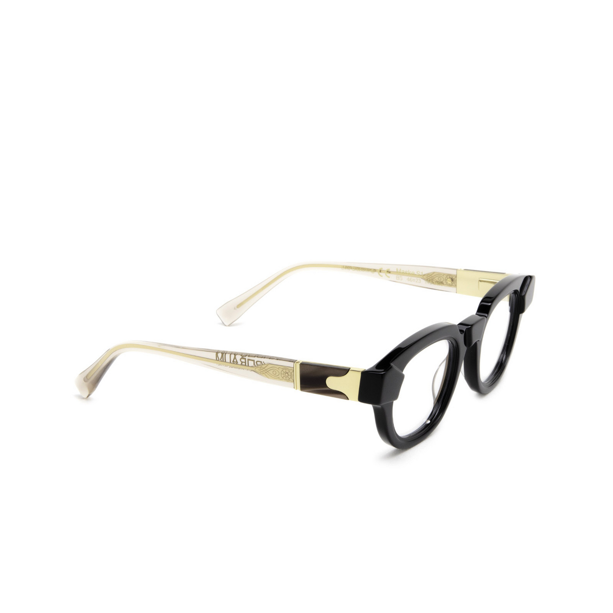 Kuboraum® Square Eyeglasses: S1 color Bs Black Shine & Transparent Brown - three-quarters view
