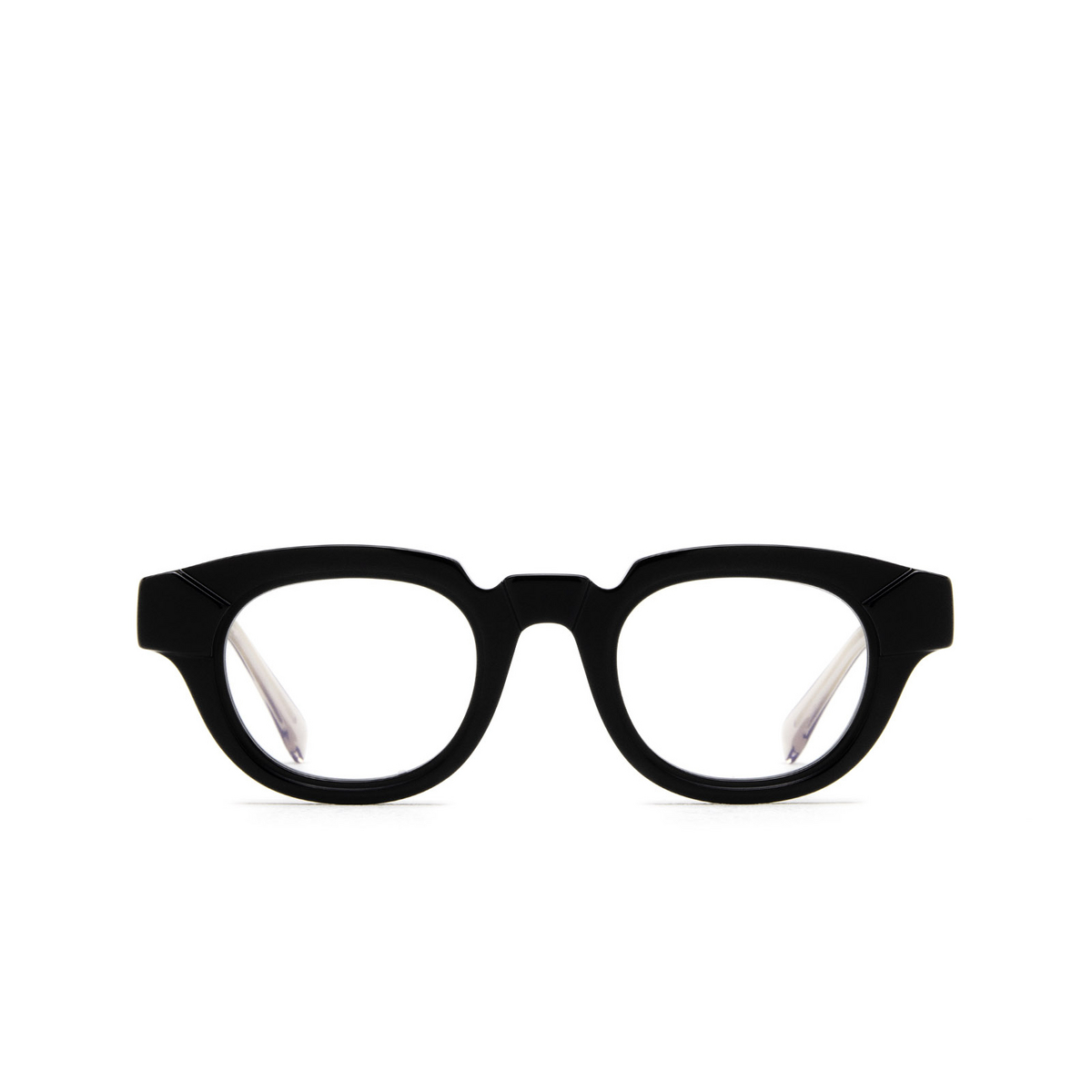 Kuboraum® Square Eyeglasses: S1 color Black Shine & Transparent Brown Bs - front view.