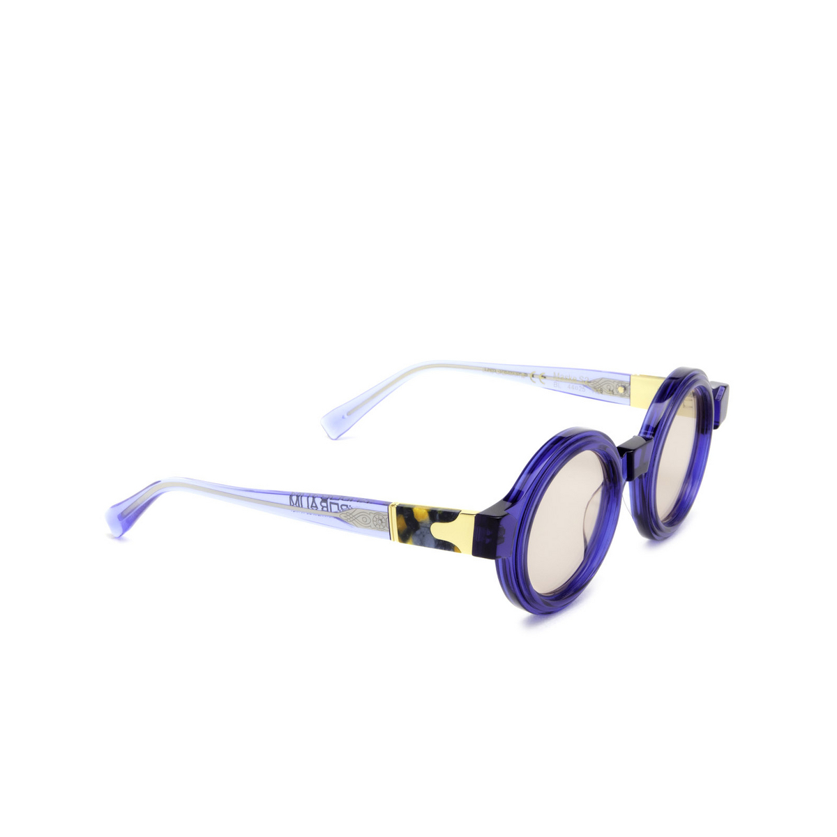 Kuboraum® Round Sunglasses: S2 color Blue & Transparent Blue Bl - three-quarters view.