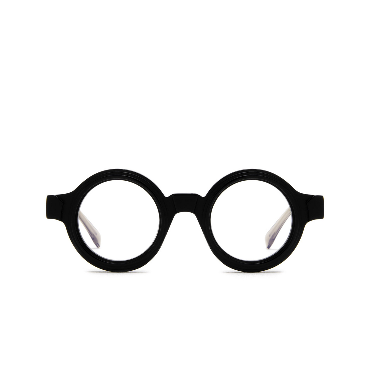 Kuboraum® Round Eyeglasses: S2 color Bs Black Shine & Transparent Brown - front view