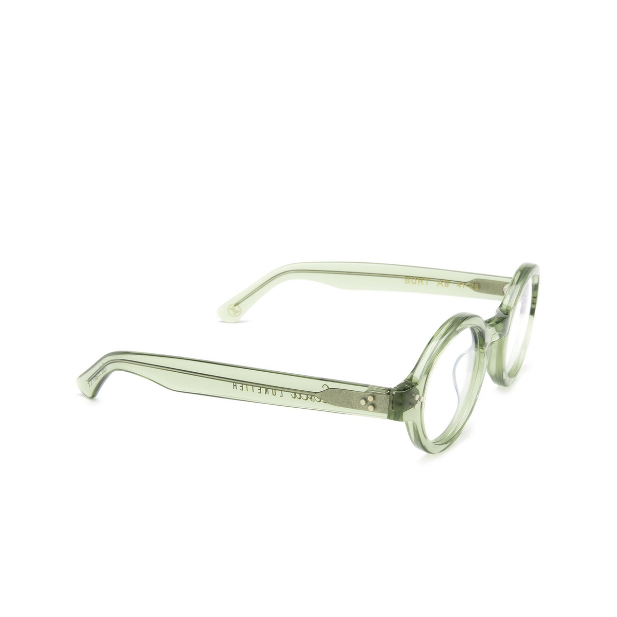 Lesca® Round Eyeglasses: Burt color Green 2 A9 - three-quarters view.