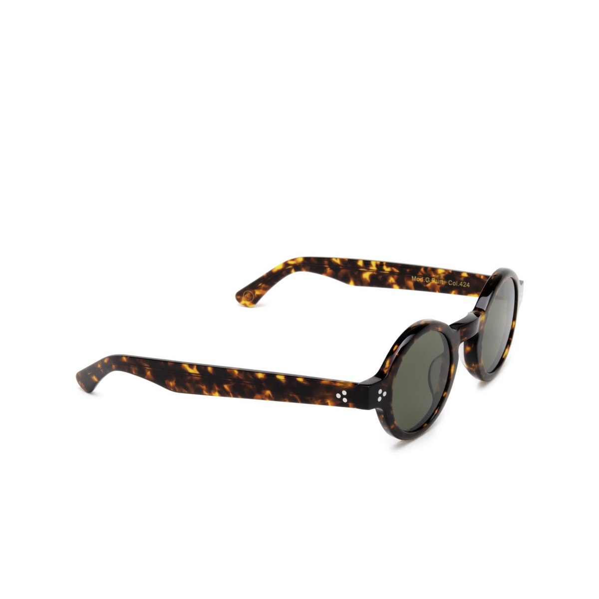 Lesca® Round Sunglasses: Burt Sun color Dark Tortoise 424 - three-quarters view.