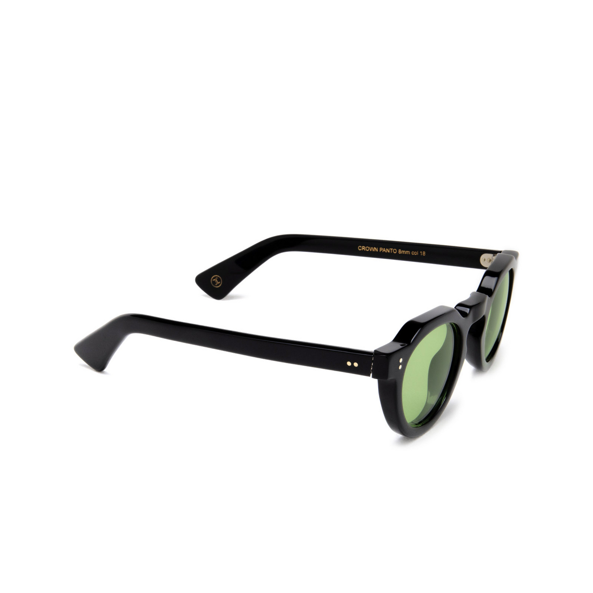 Lesca CROWN PANTO 8MM Sunglasses 18 / LIGHT GREEN Black / Light Green - three-quarters view
