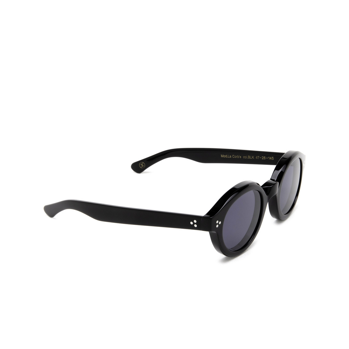 Lesca® Round Sunglasses: La Corbs color Black Blk - three-quarters view.