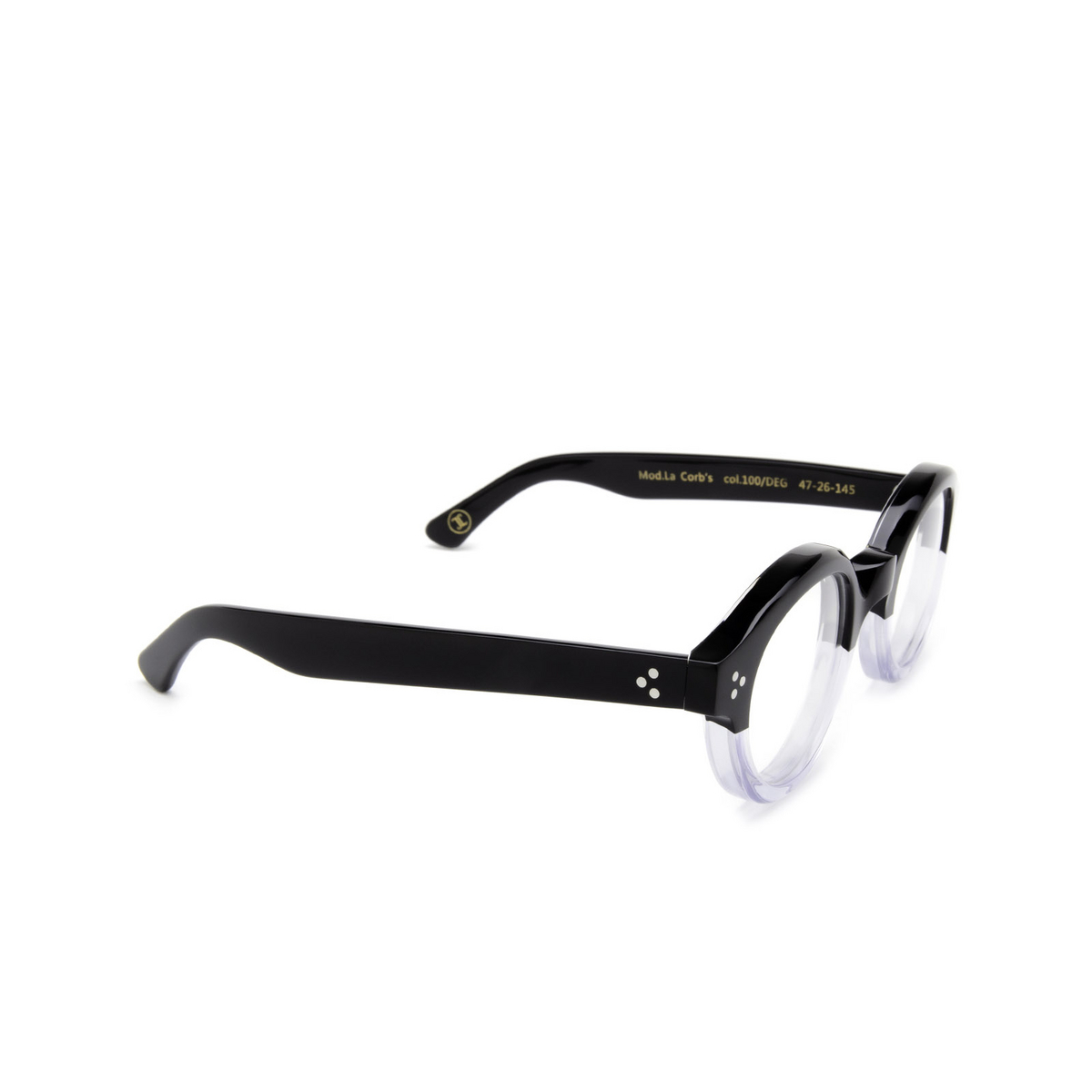 Lesca® Round Eyeglasses: La Corbs Optic color Black Gradient 100 / DEG - three-quarters view.