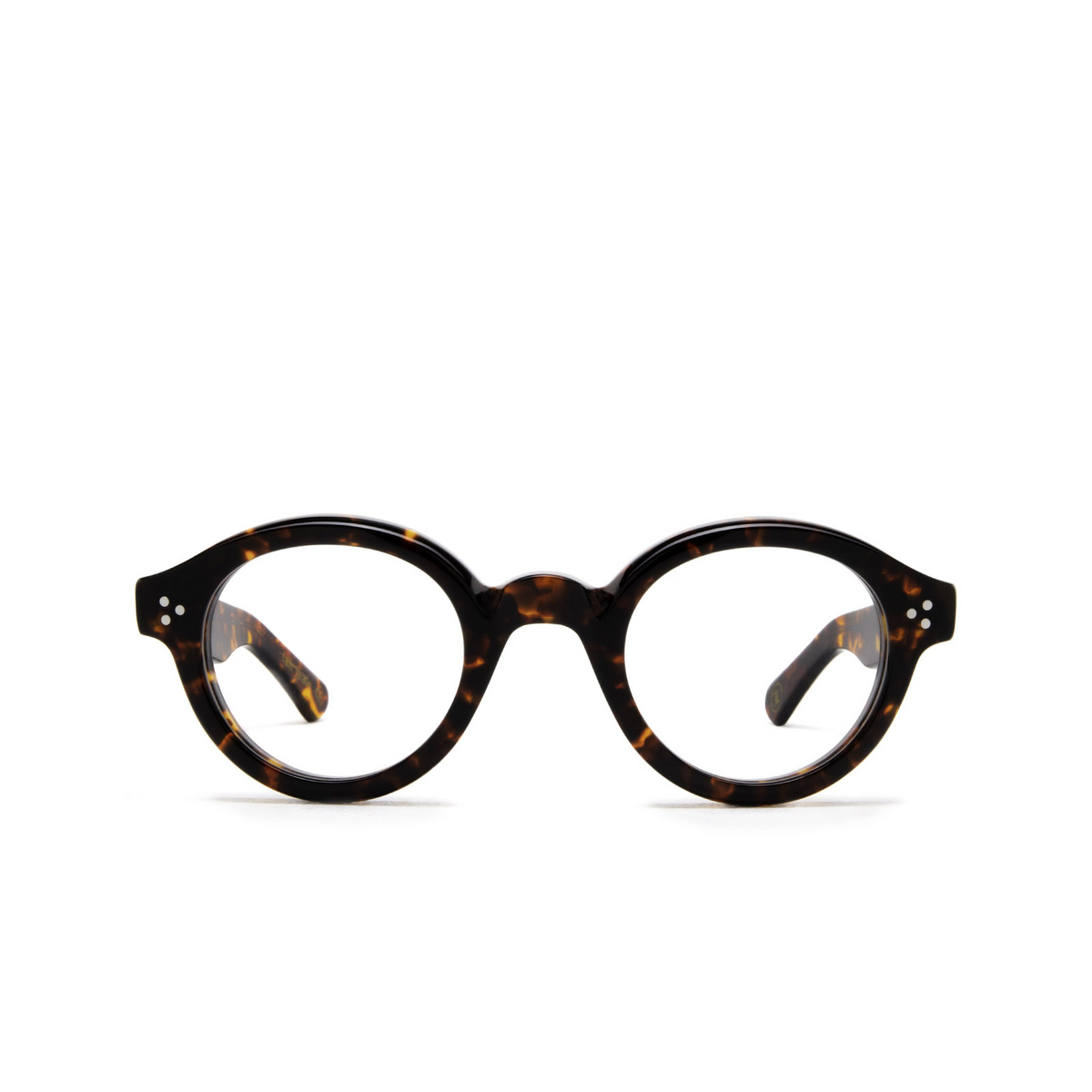 Lesca® Round Eyeglasses: La Corbs Optic color Dark Tortoise 424 - front view.