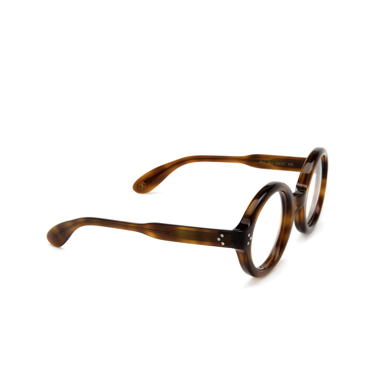 Lesca® Round Eyeglasses: Phil color Havana 053 - three-quarters view.