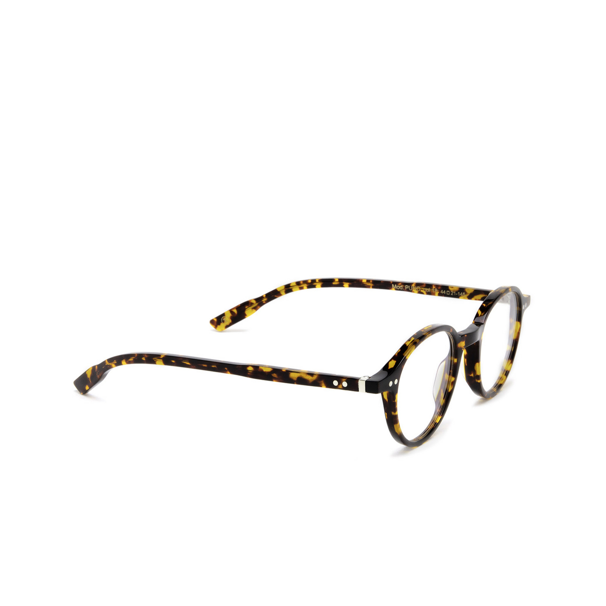 Lesca® Round Eyeglasses: Puno color Dark Tortoise 18 - three-quarters view.