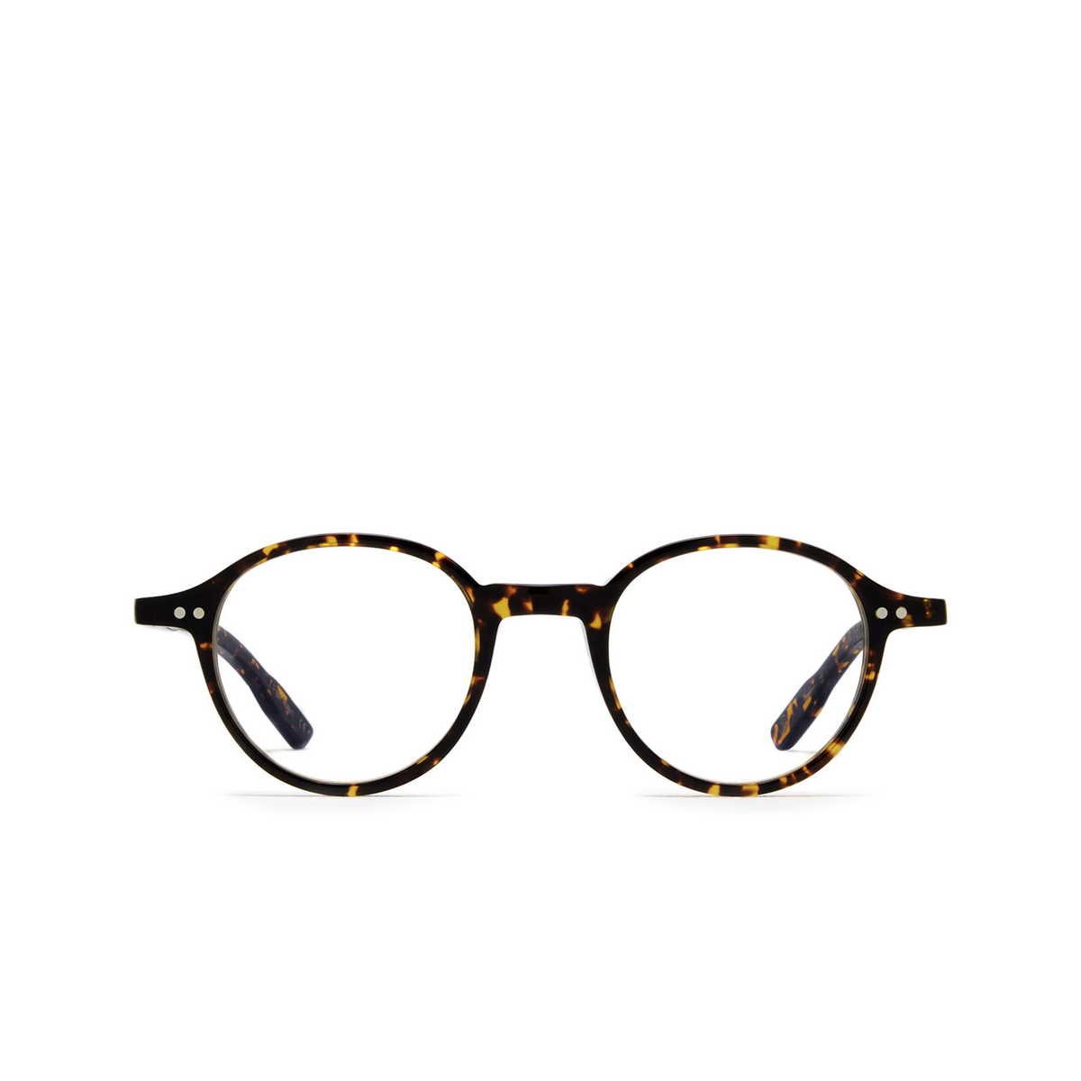 Lesca® Round Eyeglasses: Puno color Dark Tortoise 18 - front view.