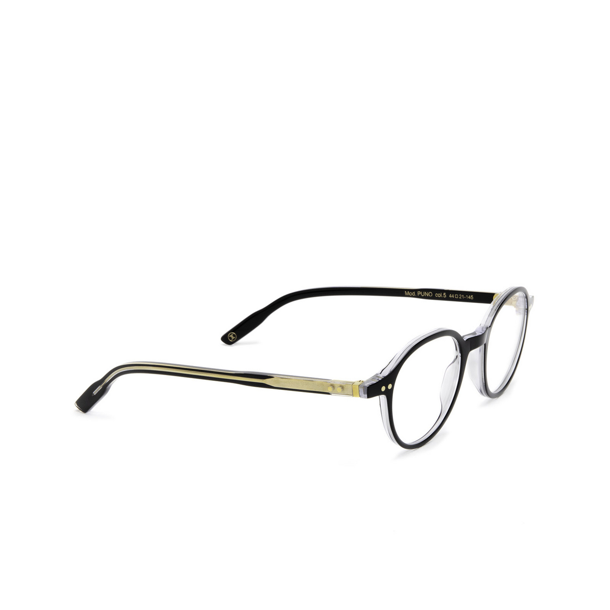 Lesca® Round Eyeglasses: Puno color Black / Crystal 5 - three-quarters view.