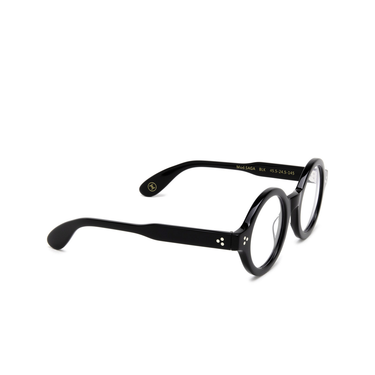 Lesca® Round Eyeglasses: Saga color Black Blk - three-quarters view.