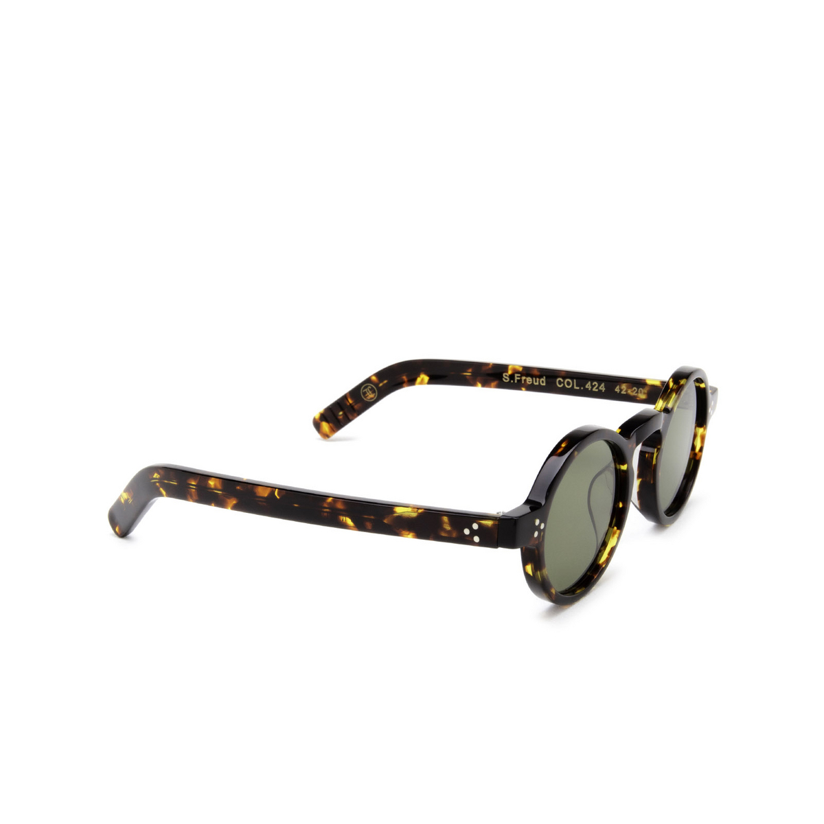 Lesca® Round Sunglasses: S.freud color Havana 424 - three-quarters view.
