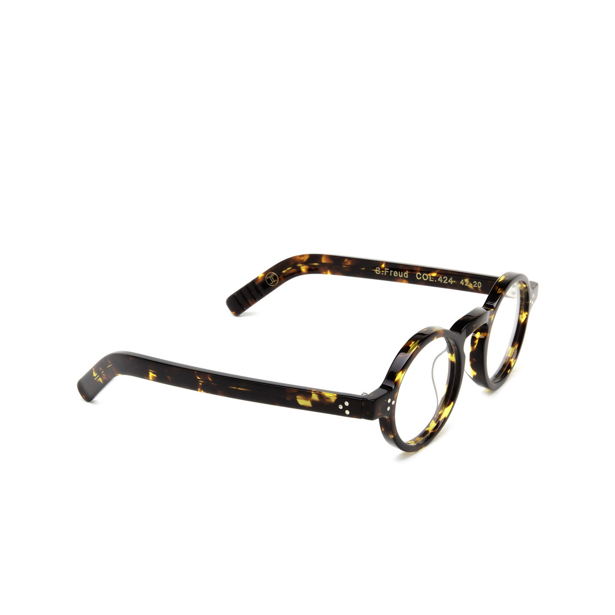 Lesca® Round Eyeglasses: S.freud Optic color Dark Tortoise 424 - three-quarters view.