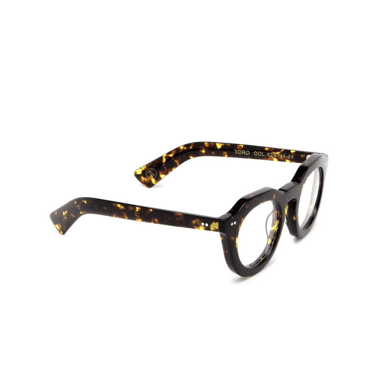 Lesca® Irregular Eyeglasses: Toro Optic color Dark Tortoise 424 - three-quarters view.