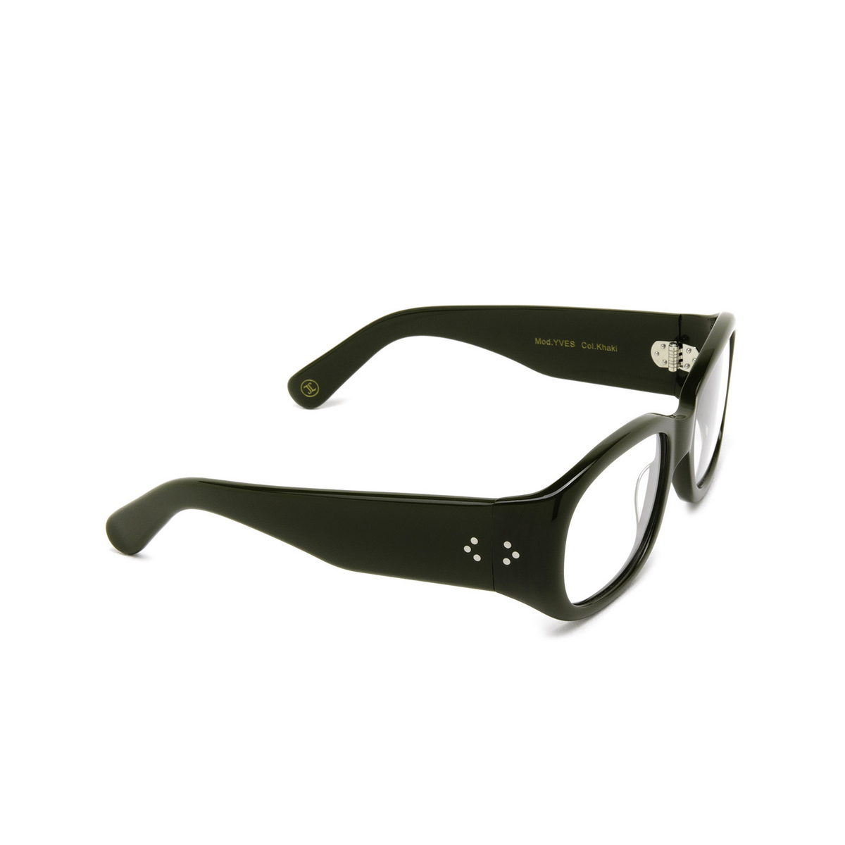 Lesca® Rectangle Eyeglasses: YVES 21 color Khaki - three-quarters view.