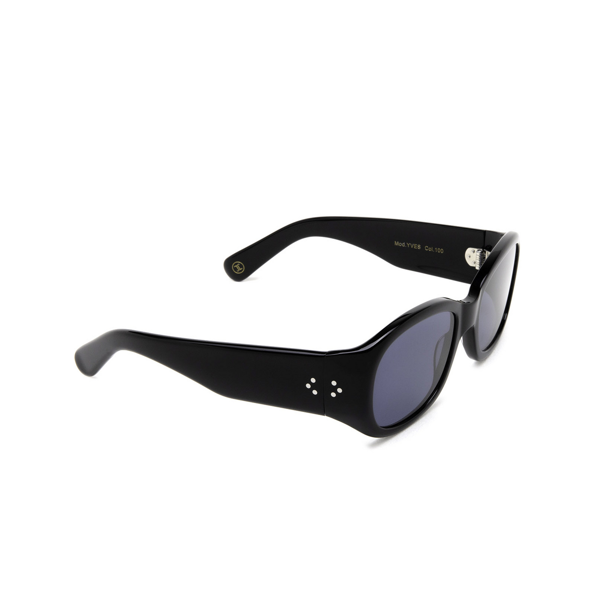 Lesca® Rectangle Sunglasses: YVES 21 SUN color Black 100 - three-quarters view.