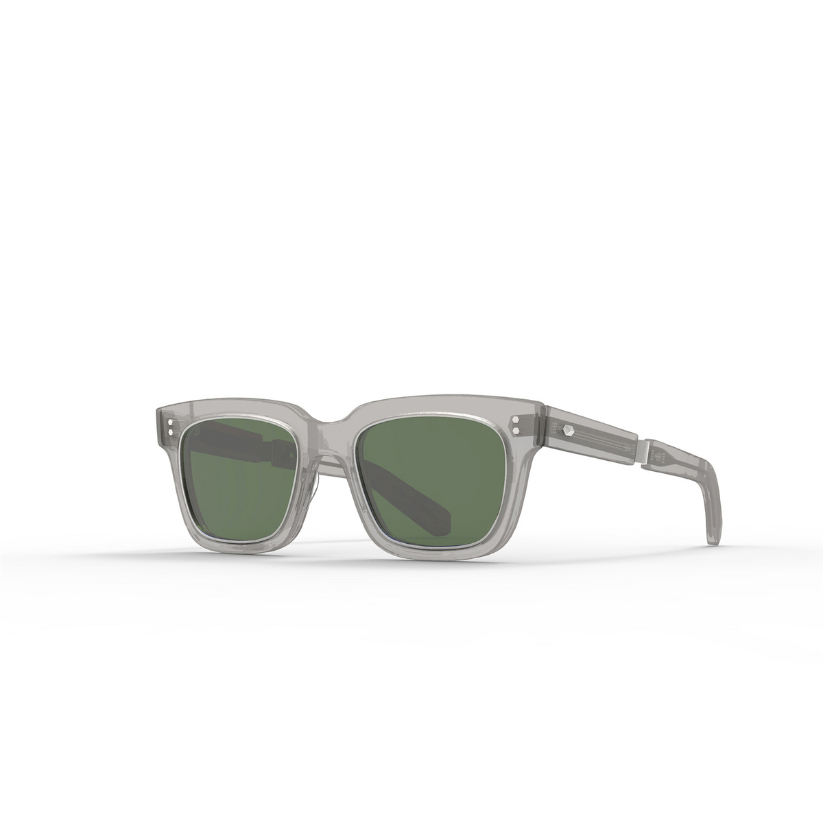 Mr. Leight® Square Sunglasses: Arnie S color Grey Crystal-matte Platinum/green Grycry-mplt/grn - three-quarters view.