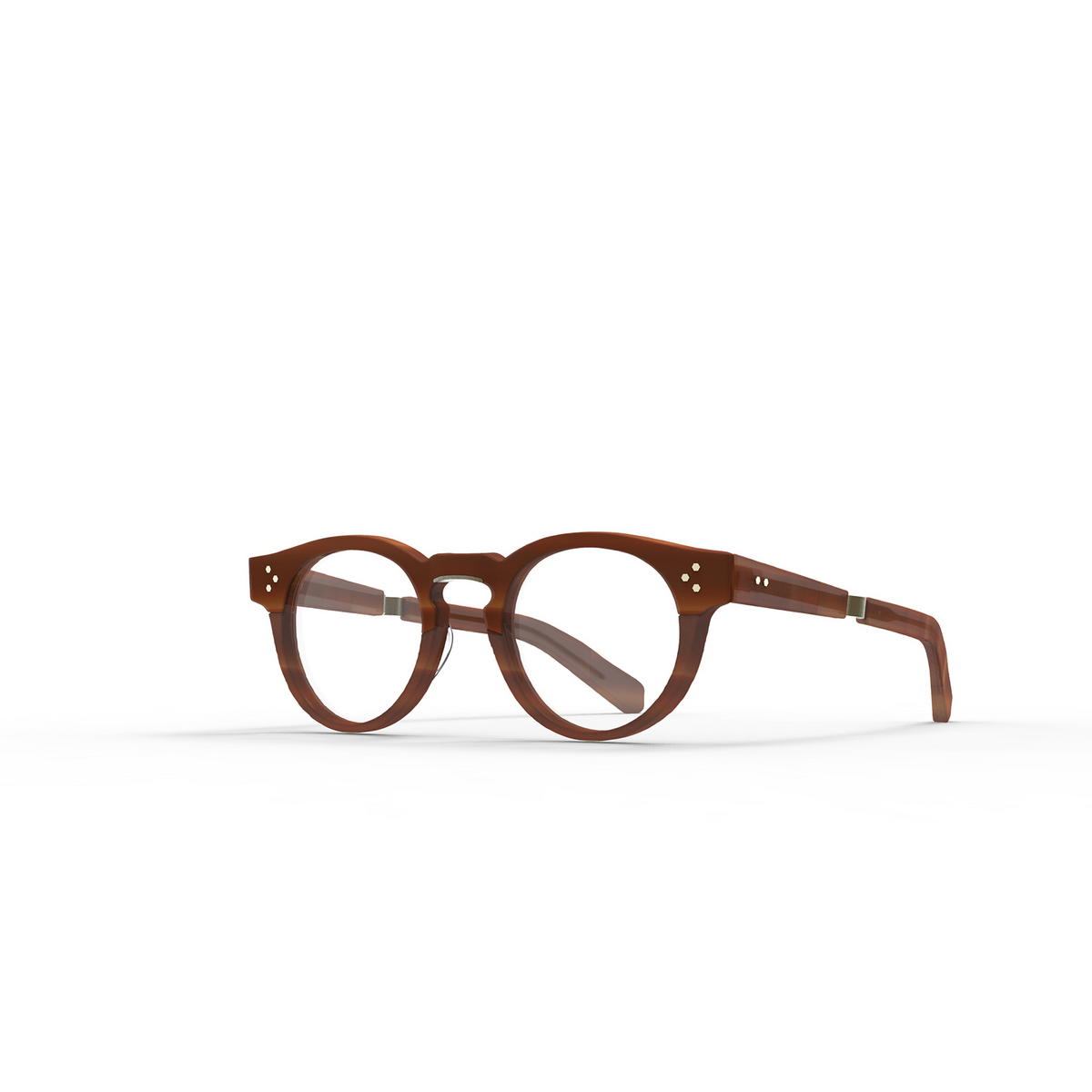 Mr. Leight® Round Eyeglasses: Kennedy C color Beachwood-antique Gold Bw-atg - three-quarters view.