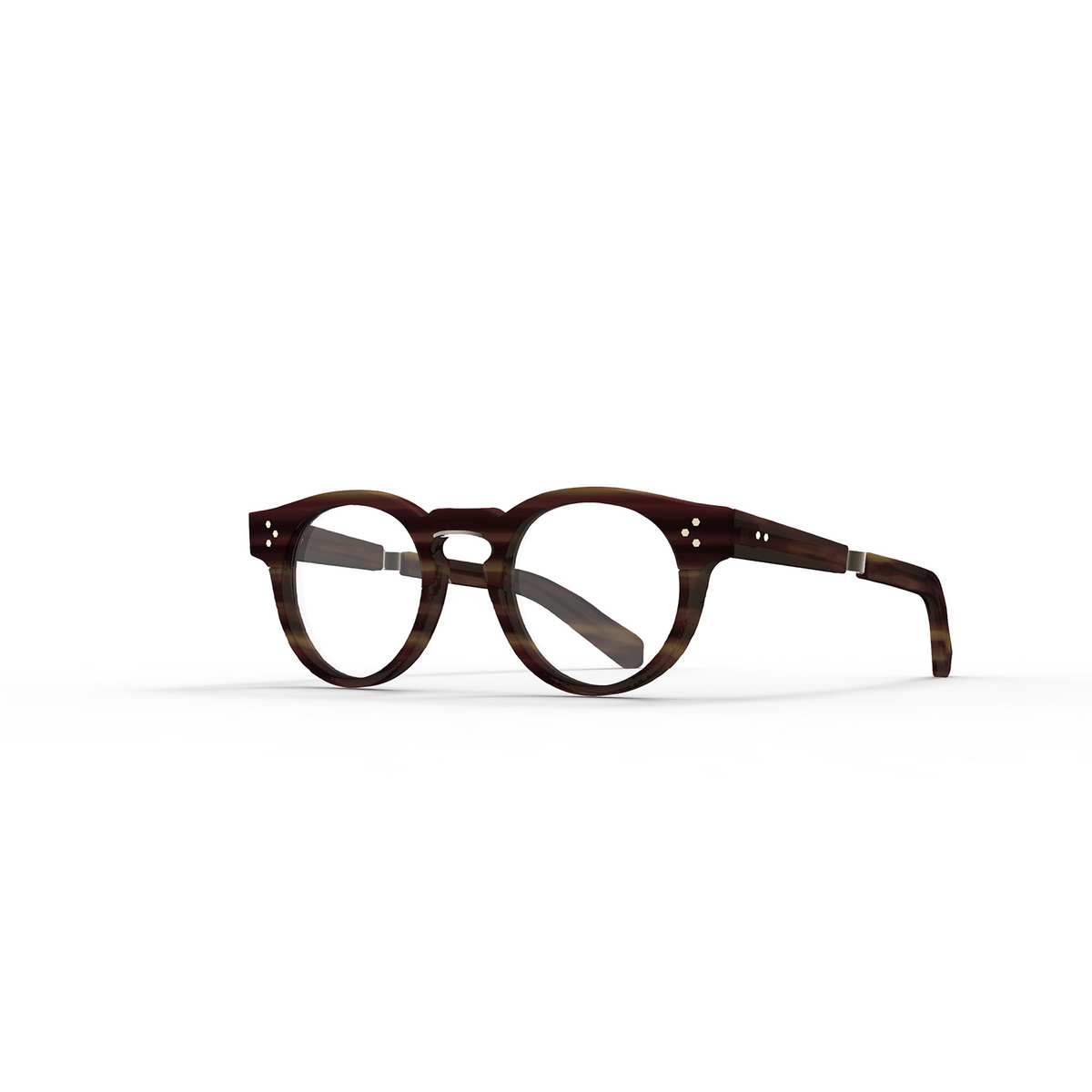 Mr. Leight® Round Eyeglasses: Kennedy C color Matte Driftwood-antique Gold Ii Mdrftwd-atgii - three-quarters view.