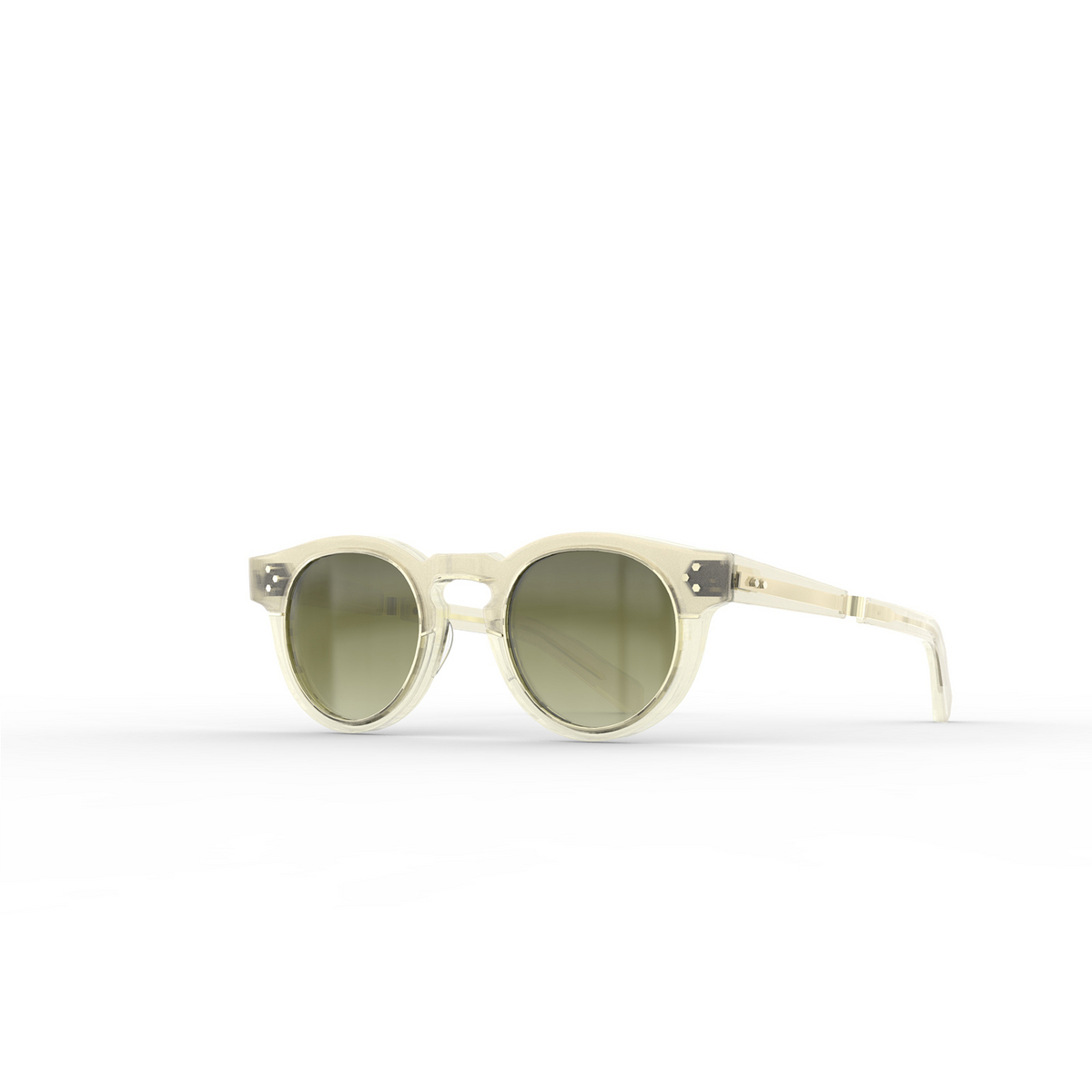Mr. Leight® Round Sunglasses: Kennedy S color Artist Crystal-12k White Gold/elm Mirror ARTCRY-12KG/ELMM - three-quarters view.