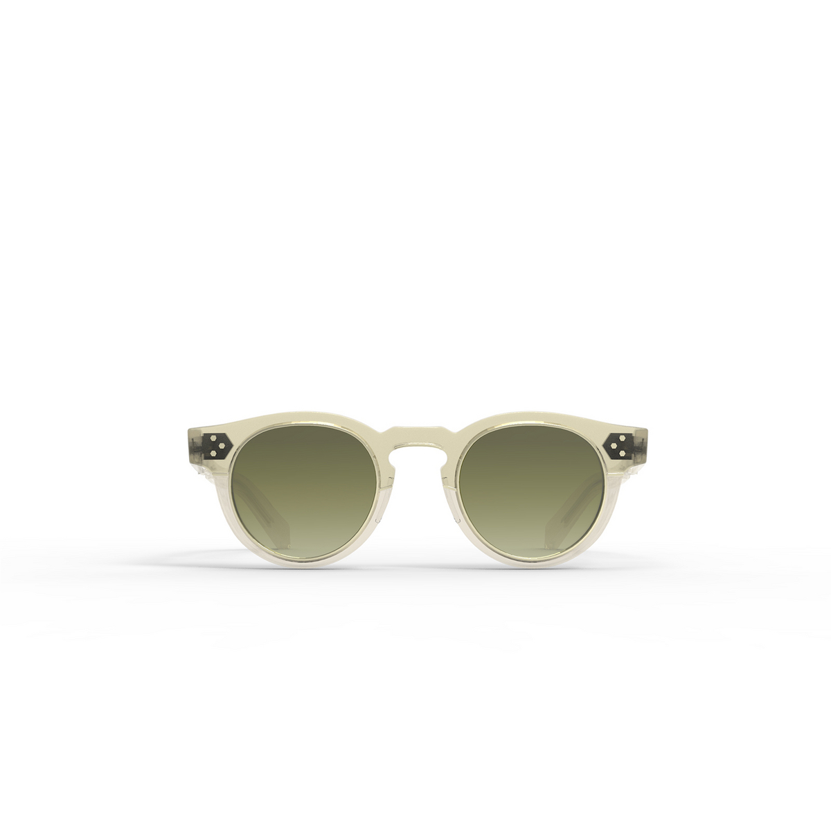 Mr. Leight® Round Sunglasses: Kennedy S color Artist Crystal-12k White Gold/elm Mirror ARTCRY-12KG/ELMM - front view.