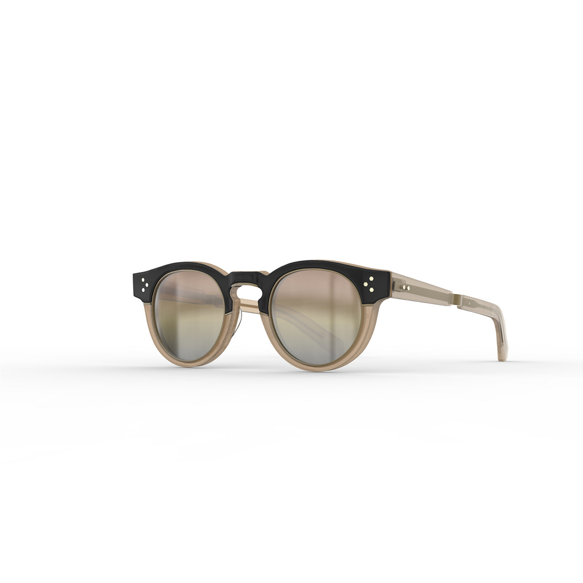 Mr. Leight KENNEDY S Sunglasses BKTR-ATG/SMKY Black Tar-Antique Gold - three-quarters view