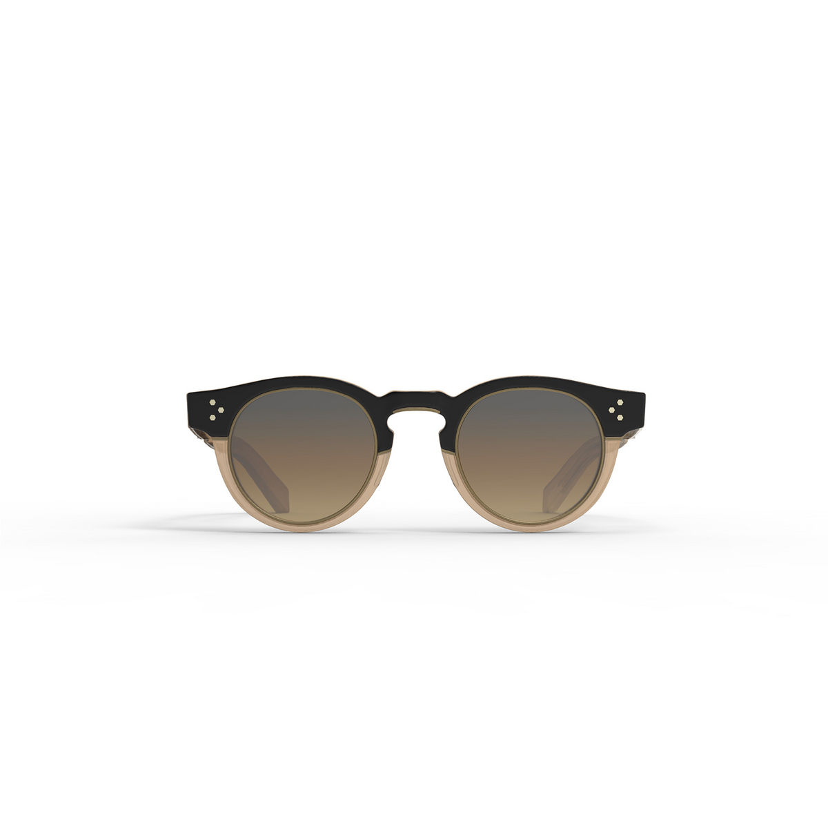 Mr. Leight® Round Sunglasses: Kennedy S color Black Tar-antique Gold/smokey Bktr-atg/smky - front view.